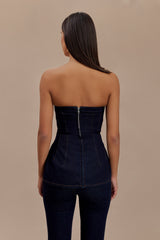 Madelyn Strapless Longline Denim Top - Indigo Blue
